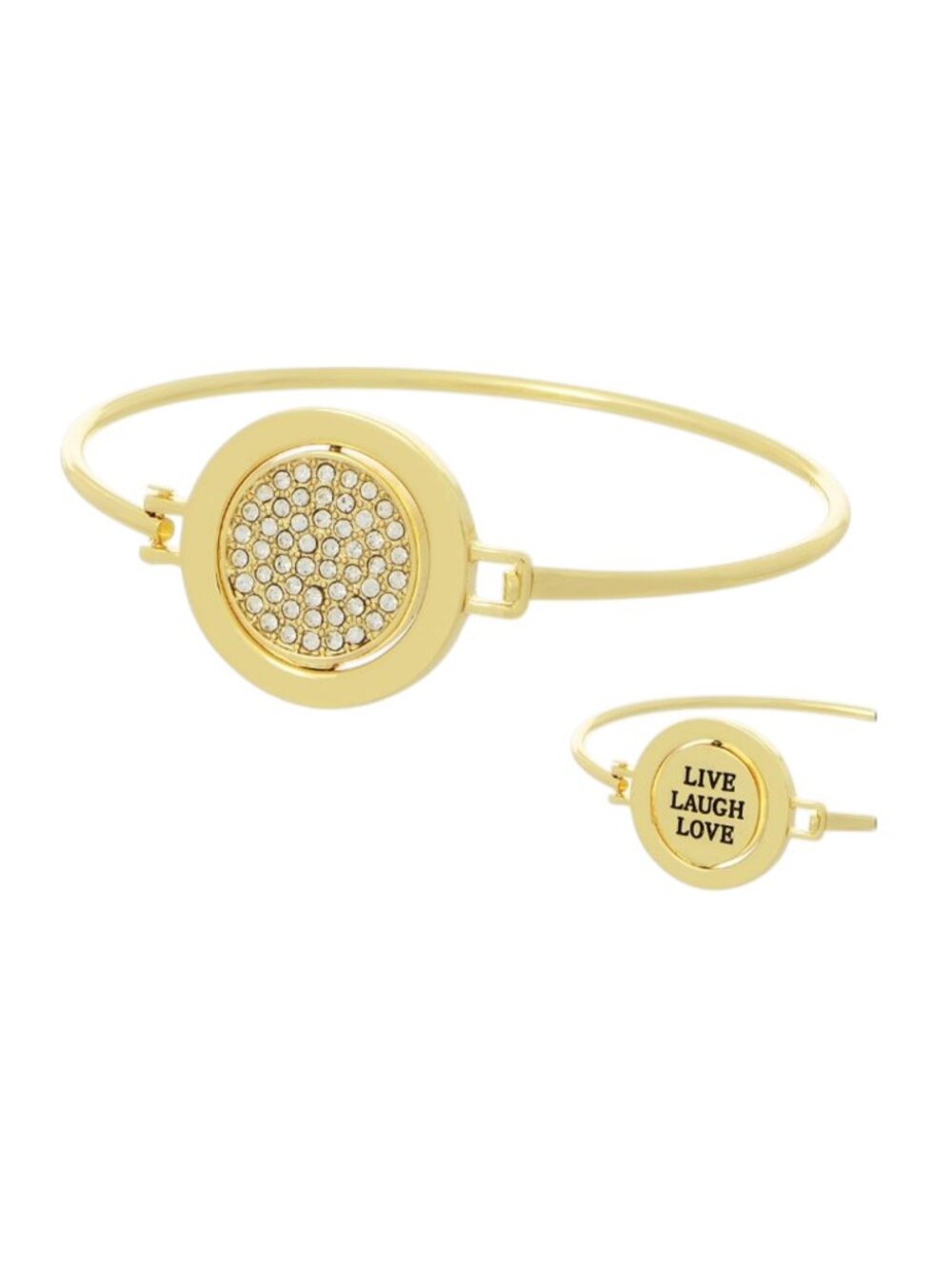 Goldtone Rhinestone "Live Laugh Love" Bangle Bracelet
